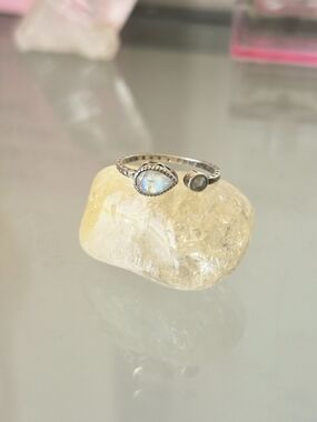 Sterling Silver Moonstone Open Ring - Iridescent Blue Accent